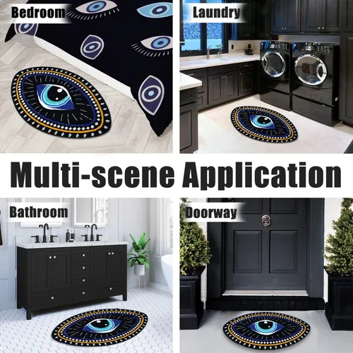 Vista 5 de Alfombra de baño de ojo malvado, suave, absorbente, antideslizante, alfombra de baño para niños, alfombra de microfibra copetuda para ducha, tapete