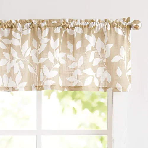 Vista 12 de Treatmentex Cortinas azules de cocina de 24 pulgadas con estampado de hojas blancas cortas para ventanas pequeñas, 2 paneles