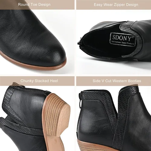 Vista 3 de SDONY Botines de tacón bajo para mujer, botines gruesos y elegantes con cremallera para mujer