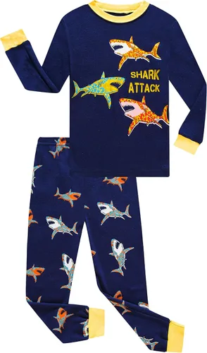 Vista 2 de Benaive Pijama para niños, pijama de algodón para niño, conjunto de pantalones de 4 piezas para niños