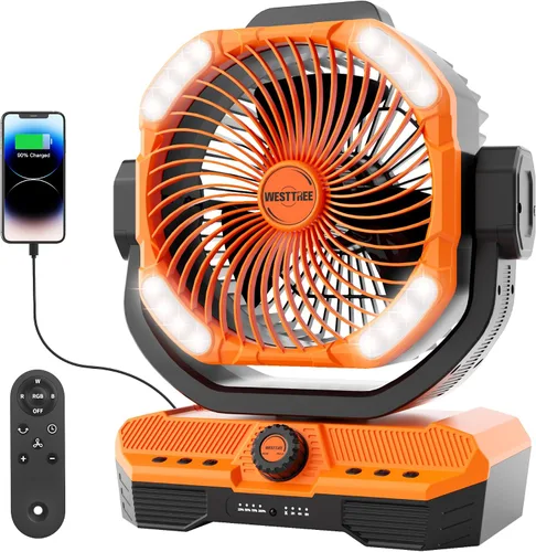 Vista 13 de WESTTREE - Ventilador de 45000 mAh, potente flujo de aire, funciona con pilas, ventilador de exterior para dormitorio, silencioso y oscilante