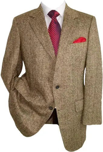 Vista 7 de Chaqueta de tweed de espiga para hombre, chaqueta de traje vintage ligera de 2 botones, abrigo deportivo de negocios