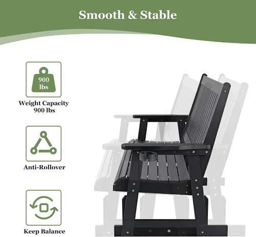 Vista 5 de HIPS Silla de columpio para patio con portavasos, resistente a todo tipo de clima, respaldo alto y asiento profundo contorneado, resistente para 900