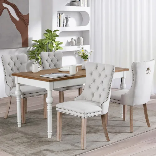 Vista 74 de SoarFlash Juego de 2 sillas de comedor de terciopelo, silla lateral de respaldo alto, silla lateral moderna tapizada de alta gama con botones Beige