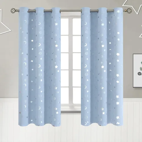 Vista 47 de BGment Cortinas opacas para dormitorio infantil, con aislamiento térmico, con ojales, estampado de estrellas plateadas, cortinas para oscurecer