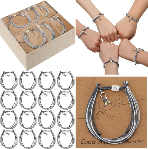 Vista 7 de Huquary 50 pulseras trenzadas de cinta rosa con colgante ajustable para el cáncer de mama, accesorios de regalo para el cáncer de mama, 50