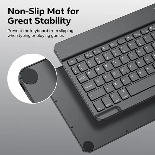 Vista 7 de OMOTON Teclado Bluetooth, teclado inalámbrico recargable para iPad, iPad Pro, iPad mini, iPad Air con LED iluminado (negro)