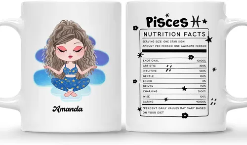 Vista 28 de Gossby Taza de café personalizada con signo de acuario, taza personalizada de horóscopo de 11 onzas para mujeres con diseño, nombre, información