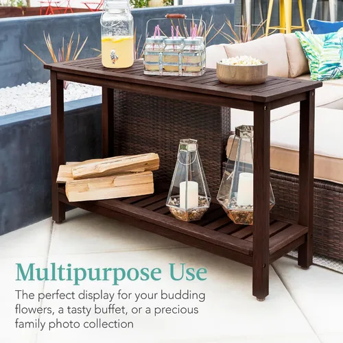 Vista 5 de Best Choice Products - Mesa consola de madera de eucalipto de 48 pulgadas con 2 estantes, organizador de almacenamiento multifuncional