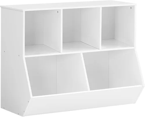 Vista 14 de HOOBRO Estantería para niños, estantería con cabecera, cubo de almacenamiento de juguetes, estantería para juguetes de niños, gabinete