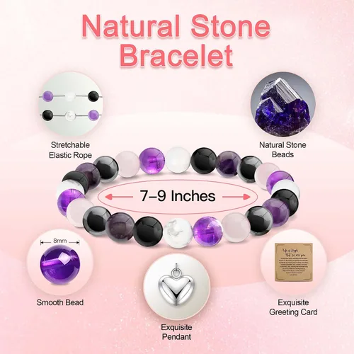 Vista 4 de Pulseras de regalo inspiradoras para mujer, pulseras de piedra natural curativa, regalos de recupérate pronto para mujeres, mejores amigas, hermanas