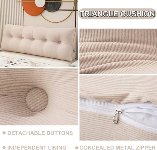 Vista 2 de Almohada grande triangular para respaldo, almohada de lectura suave para relleno, cojín lumbar para el hogar, lavable para dormitorio, sofá cama