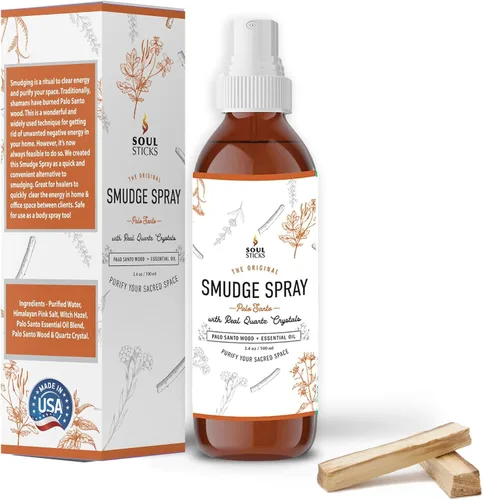 Vista 12 de SOUL STICKS Spray de Palo Santo y Sándalo para Limpieza y Energía Negativa Spray de Palo Santo 3.5oz con Cristales de Cuarzo Reales Spray