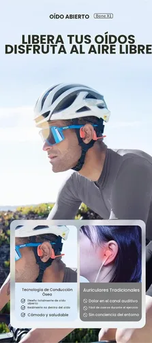 Vista 2 de Auriculares de conducción ósea, auriculares inalámbricos de oreja abierta con micrófono, Bluetooth 5.3, 6 horas de tiempo de uso, IPX5 y auriculares