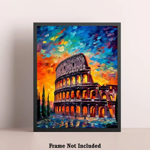 Vista 5 de Bestbuddy Pet 8 x 10 sin marco noche estrellada Roma, Coliseo, gladiador, hito histórico, Italia, gira mundial, pintura al óleo familiar, póster