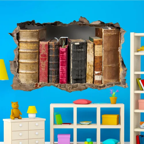 Vista 2 de Calcomanías de pared con diseño de libro, murales 3D, modernas, extraíbles, impermeables, de vinilo, para dormitorio, sala de estar, baño, puerta