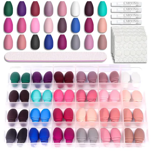 Vista 8 de 576 uñas postizas con forma de ballet de ataúd, uñas postizas acrílicas de cobertura completa, 24 colores con pegamento de uñas de 0.24 onzas