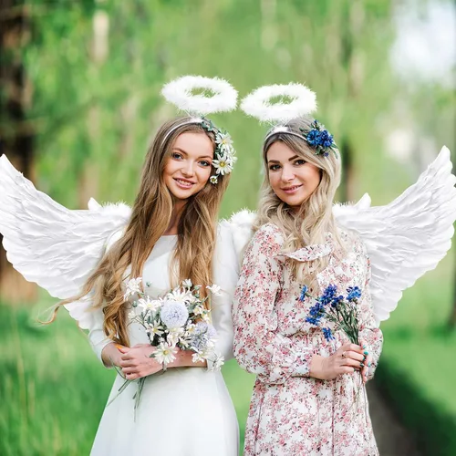 Vista 6 de Takmor Alas de ángel para adultos, disfraz de alas de ángel y halo de ángel para mujeres y niñas, disfraz de alas para Halloween