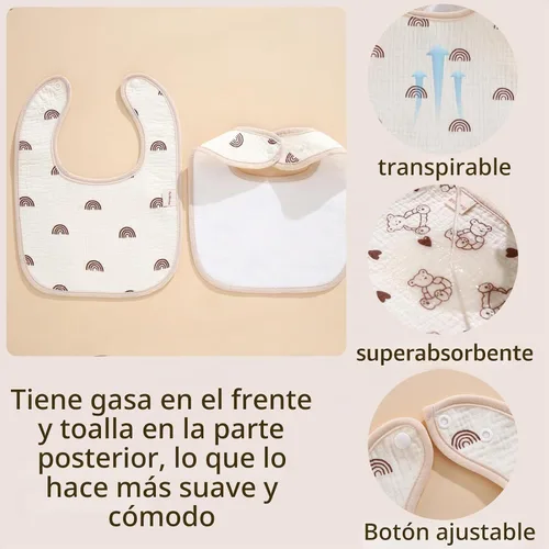 Vista 3 de Baberos tipo bandana para bebé, paquete de 6 unidades impermeables para niños pequeños, baberos suaves de algodón absorbente para comer, babear