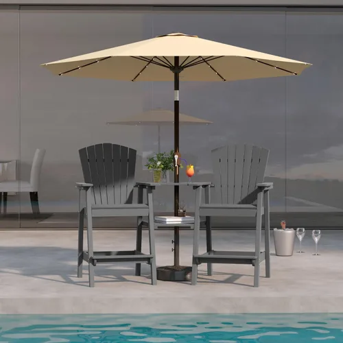 Vista 23 de Juego de 2 sillas altas Adirondack de Patio Kingdom, sillas de cubierta de HDPE con bandejas conectadas y agujero para sombrilla, taburetes de bar
