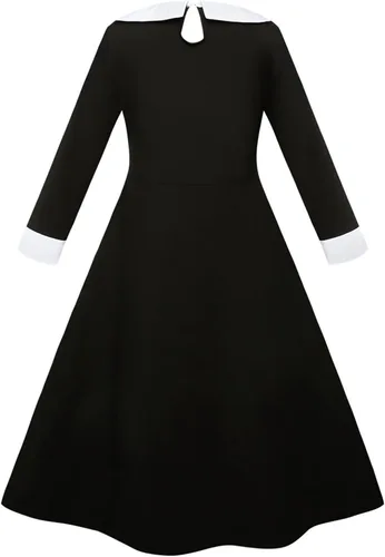 Vista 6 de AmzManch Wednesday Addams Dress Girls Cosplay Addams Family Costume Kids Black Gothic Dresses Halloween Party Dress Up Outfit
