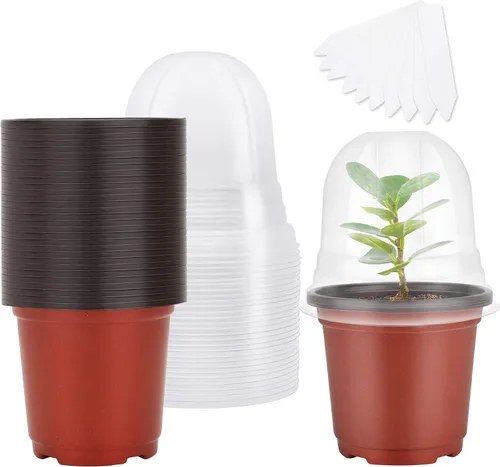 Vista 10 de MIXC Macetas para vivero con cúpula de humedad, maceta de plástico transparente suave de 4 pulgadas, macetas para plantar, macetas pequeñas bandejas