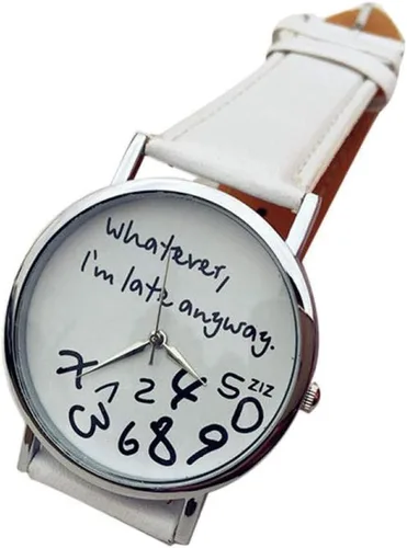 Vista 3 de Vavna "Whatever, I'm Late Anyway Print Leather Women Men Silver Quartz Watch, Blanco, Moda
