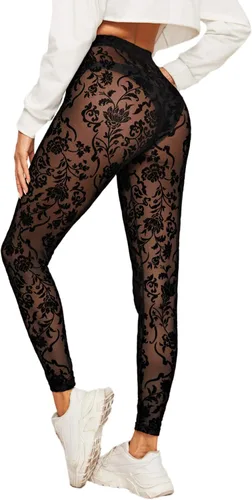 Vista 2 de SweatyRocks Leggings de malla transparente para mujer pantalones elásticos de cintura alta