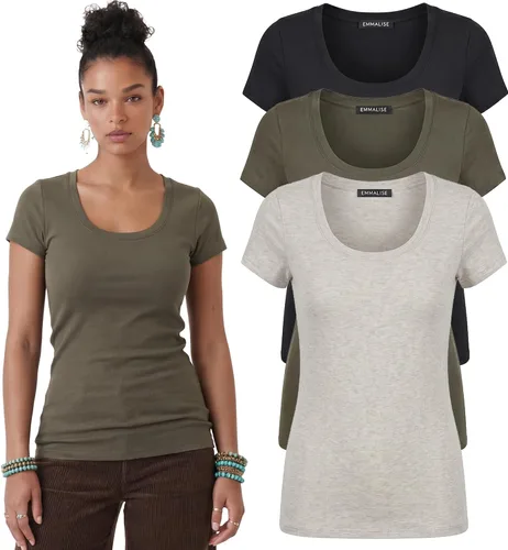 Vista 59 de Emmalise - Camiseta de manga corta para mujer, cuello redondo, estilo básico, pack de valor, tallas junior y grandes