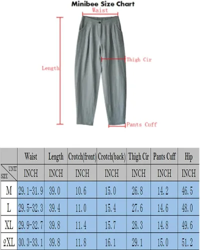 Vista 3 de Minibee - Pantalones informales de lino para mujer con cintura elástica y bolsillos
