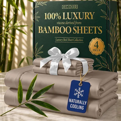 Vista 20 de DECOLURE Sábanas de Viscosa 100% Derivada de Bambú Tamaño Full - Juego de Sábanas de Lujo de 6 Piezas Naturalmente Refrescantes, Ultra Suaves Negro