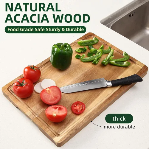 Vista 5 de Tabla de cortar XL, tabla de cortar de madera de acacia grande de 18 x 12 pulgadas para cocina, tabla de cortar de madera de grano de borde