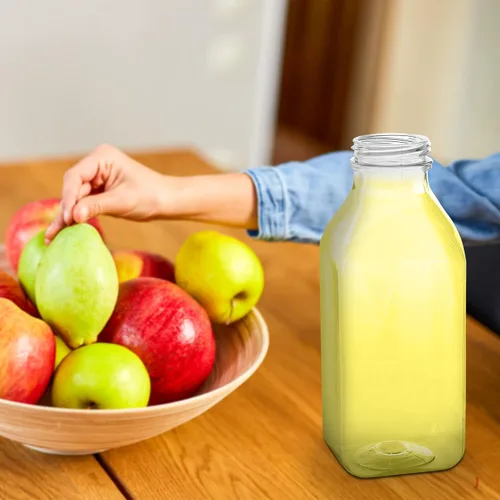 Vista 4 de MT Products Botellas de plástico PET transparente de 1 cuarto de galón, recipiente desechable para jugo con tapas a prueba de manipulaciones