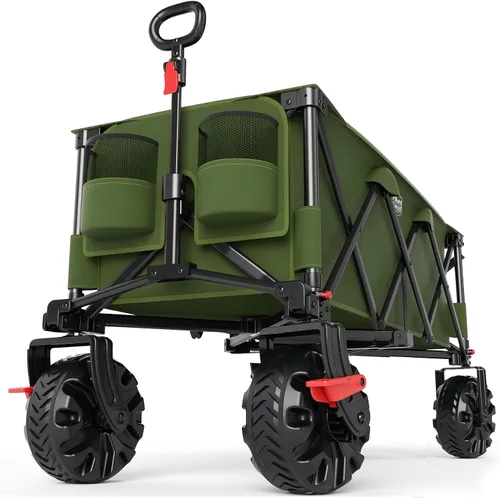 Vista 11 de TIMBER RIDGE Beach Wagon with Balloon Wheels& All-Terrain Wheels, Tailgate 300 lbs Heavy Duty Foldable Wagon for Sand Camping Sports，47" L Beach