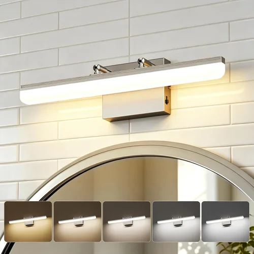 Vista 2 de Luz de tocador de níquel cepillado, barra de luz LED regulable de 15.7 pulgadas con 5 CCT, ángulo ajustable, iluminación de pared moderna para baño