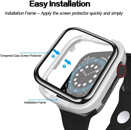 Vista 6 de geekboy [Paquete de 2] Protector de pantalla de vidrio templado para Apple Watch Series 6/SE/5/4, cubierta protectora de cobertura completa