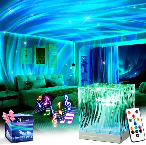 Vista 10 de Mubarek Proyector de luz de cristal, 216 modos de iluminación ambiental para dormitorio, control remoto y USB, luces de habitación para dormitorio