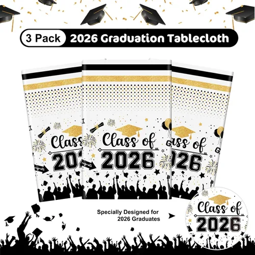 Vista 4 de Mantel de decoración de graduación para clase de 2026 – 3 piezas de plástico para mesa de graduación de felicitaciones, cubierta de mesa