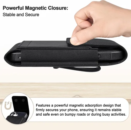 Vista 4 de ykooe Funda compatible con iPhone 16 15 14 13 12 Pro Galaxy S25 S24 S23 S22 S21 S20, funda de nailon para cinturón de teléfono celular con clip