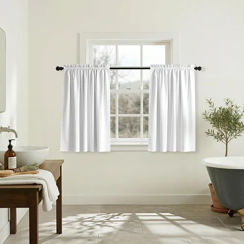 Vista 11 de Mrs.Naturall - Cortinas opacas cortas beige para ventanas pequeñas de 18x24 pulgadas de largo