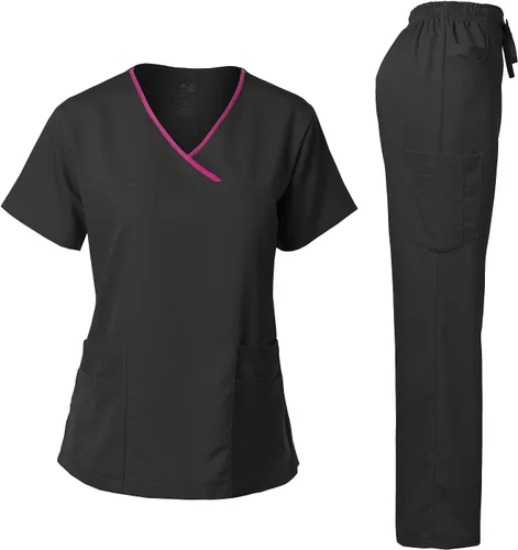 Vista 18 de Dagacci Medical Uniform® Conjunto de ropa quirúrgica para mujer – Conjunto de camisa y pantalones de contraste elástico natural para mujer – 9 Egg