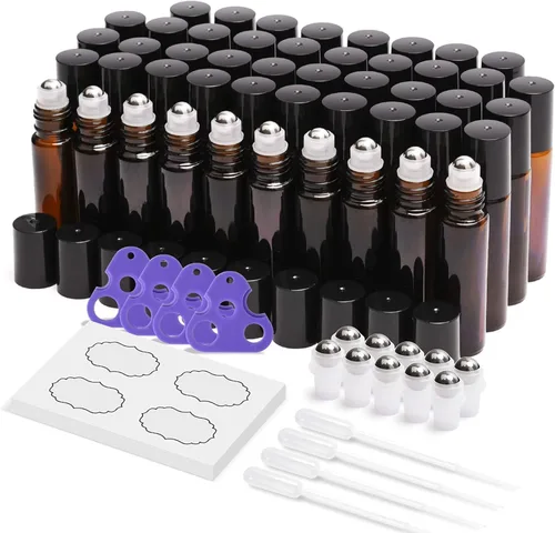 Vista 12 de ULG Rollo en botellas 0.3 fl oz botellas vacías de vidrio ámbar 4 piezas