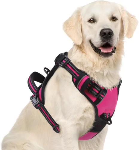 Vista 19 de PUPTECK Arnés táctico sin tirones para perro, tamaño mediano, arnés reflectante ajustable con asa para perro, de fácil control, cómodo y suave