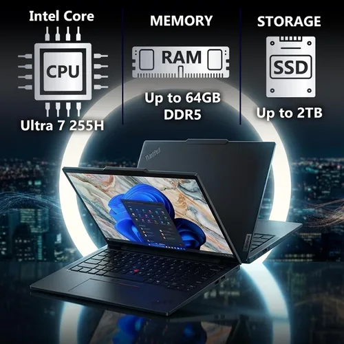 Vista 3 de Lenovo ThinkPad E16 Gen 3, pantalla IPS FHD+ de 16 pulgadas, Intel Ultra 7 255H, DDR5 de 16 GB, SSD de 512 GB, lector FP, teclado retroiluminado