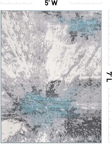 Vista 2 de Rugshop Alfombra moderna abstracta resistente a las manchas, suave, 5 x 7 pies, color azul