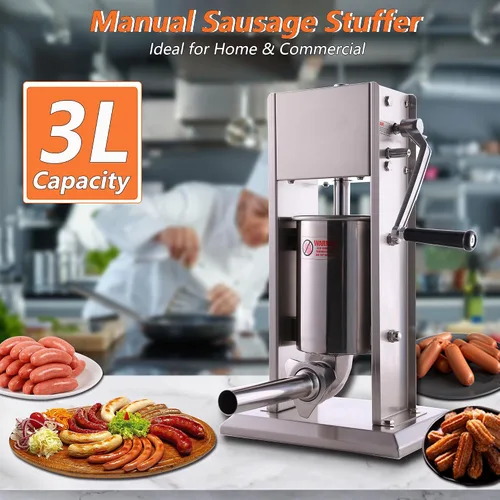 Vista 3 de Hakka - Embutidora de salchichas de 7 libras/3 L y mezcladora manual de carne de 15 libras / 7.5 L