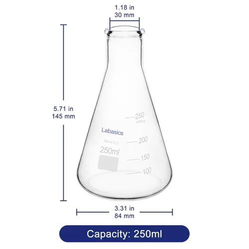 Vista 2 de Labasics Erlenmeyer - Frasco de vidrio de boca estrecha de vidrio de borosilicato con borde resistente, 8.5 fl oz