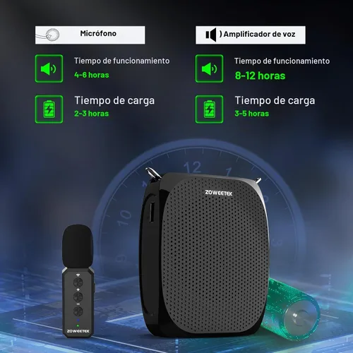 Vista 3 de ZOWEETEK Amplificador de Voz con Micrófono Inalámbrico de Solapa Lavalier para Maestros, Nuevo Sistema de Micrófono Personal 2025, Altavoz Portátil