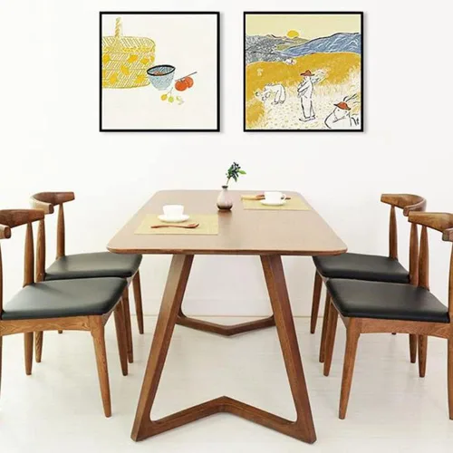 Vista 8 de Mesa de comedor rectangular nórdica con doble pedestal, moderna mesa de madera de pino para el hogar, restaurante marrón, 47.5 pulgadas de largo x