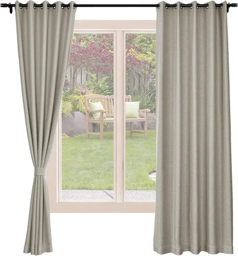 Vista 13 de Frelement Cortinas opacas de lino natural, paneles de cortinas con ojales para sala de estar, cortinas con aislamiento térmico, 52 pulgadas de ancho